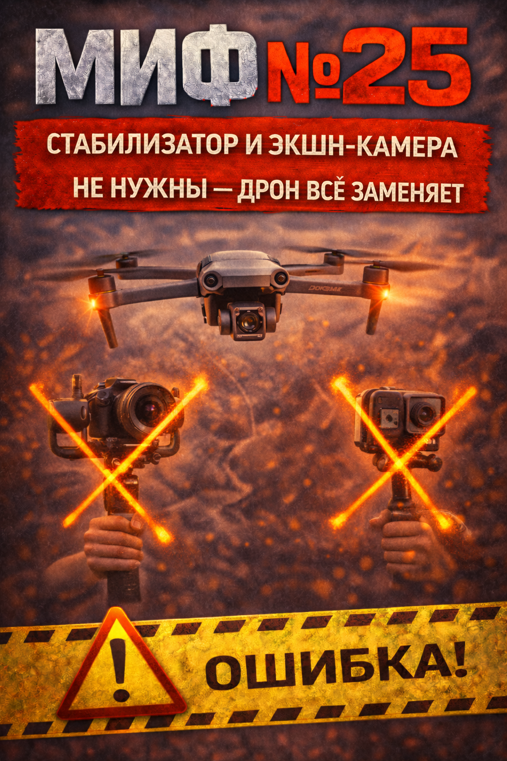 Миф №25: Стабилизатор и экшн-камера не нужны — дрон всё заменяет Миф №25: Стабилизатор и экшн-камера не нужны — дрон всё заменяет
