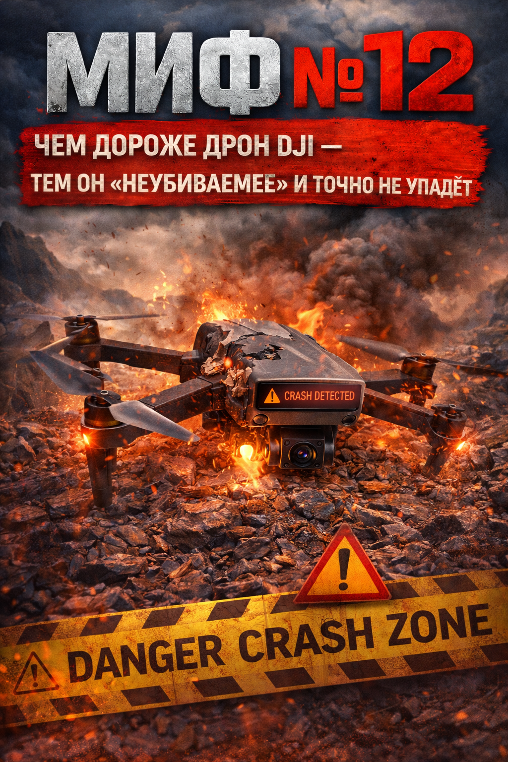 Миф №12: Чем дороже дрон DJI — тем он “неубиваемее” и точно не упадёт Миф №12: Чем дороже дрон DJI — тем он “неубиваемее” и точно не упадёт