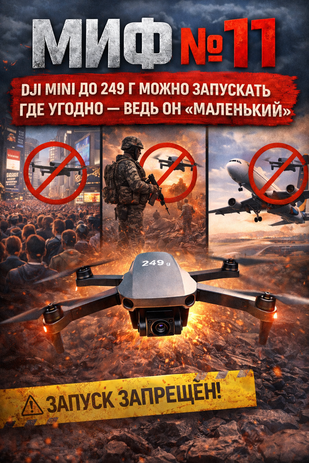 Миф №11: DJI Mini до 249 г можно запускать где угодно — ведь он “маленький” Миф №11: DJI Mini до 249 г можно запускать где угодно — ведь он “маленький”